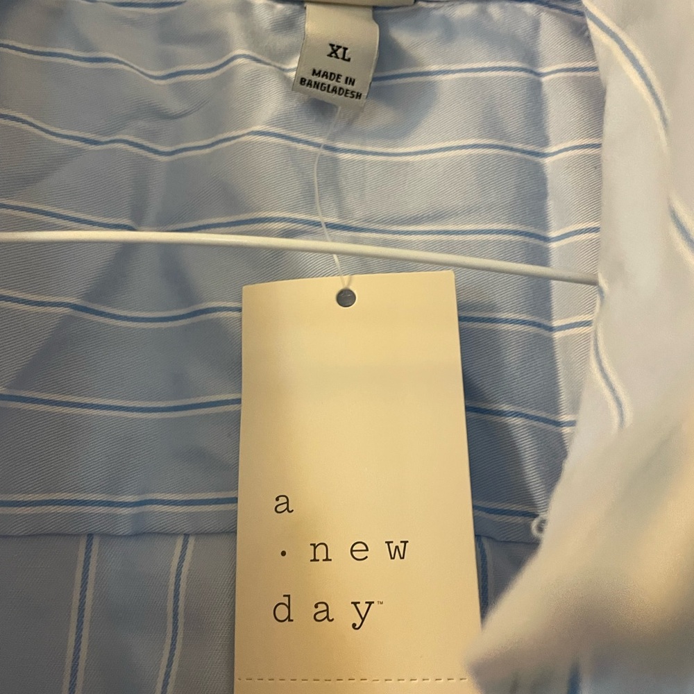 A New Day Light Blue Striped Shirtdress